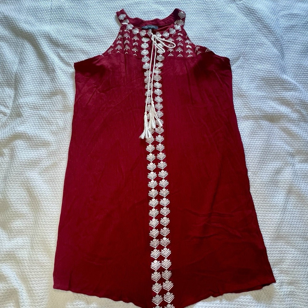 Lilly Morgan Red Embroidered Sleeveless Dress with Tassel Tie Midi Size Medium‎